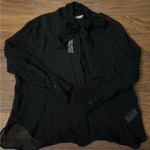 NWT Zara Black Blouse with Bow Detail
